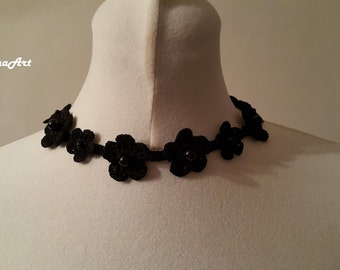 Crochet Necklace,Crochet Neck Accessory, Black, 100% Cotton.