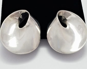 Vintage Zina of Beverly Hills Sterling Silver Modernist Clip-On Earrings