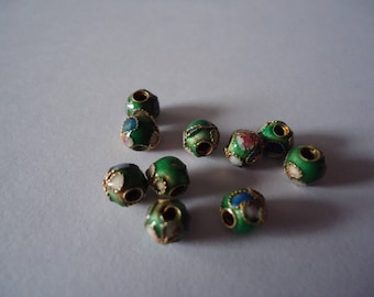 Set of 6mm Green cloisonne beads