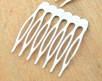 50pcs 7 teeth Silver Metal Hair combs, Silver Plated Comb Findings,Silver Hair Comb Blank--37x40mm.
