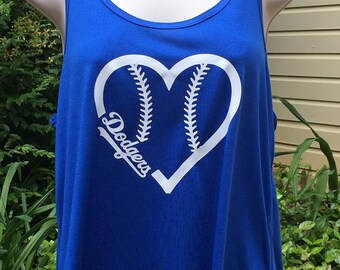 Dodgers baseball heart flowy tank top, LA Dodgers, baseball mom tank, racerback, baseball tank