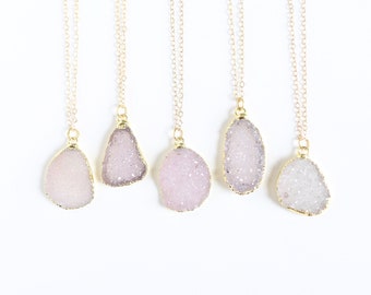 Druzy Necklace in 14k Gold Fill / Natural Druzy Pendant Necklace / Raw Gemstone Necklace / Simple Necklace / Boho Jewelry / Druzy Gold