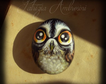 OWL N.37 - Handpainted, rock painting, painted stone, miniature, painted rock, pebble, fine art