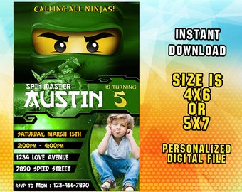 Ninjago Invitation,Ninjago Birthday,Ninjago Party,Ninjago Birthday Party,Ninjago Party Invitation,Ninjago Invites,Ninjago Invite,Card F0214