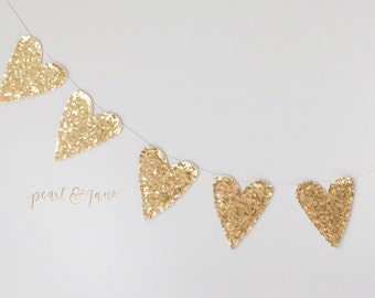 Gold, Silver, or White Sequin Glitter Heart Garland, Banner, Bunting