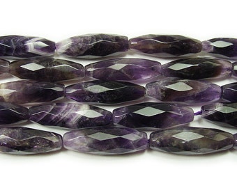 Amethyst Faceted Barrel Gemstone Beads