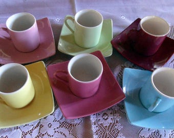 French vintage set of 6 coffee/expresso cups ane saucers
