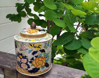 Murray Allen Regal Crown Tin, Vintage Floral Metal Canister, Confection Tin, Mid Century Flower Tin