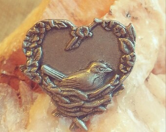 Birds and Bloom Heart Pin/ Brooch