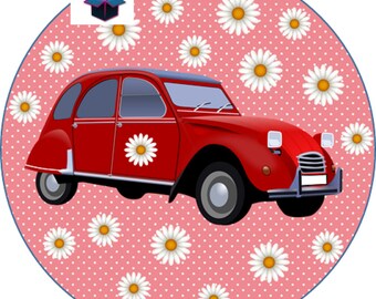 1 cabochon clear 25 mm 2cv car theme