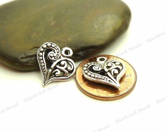 Bulk 30 Heart Charms ( Double Sided ) 14x13mm Antique Silver Tone Metal - BM2