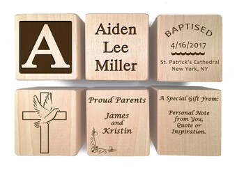 Baptism Block - Christening Block - Baptism Gift - Christening Gift keepsake Custom Engraved wooden baby blocks for newborn girl newborn boy
