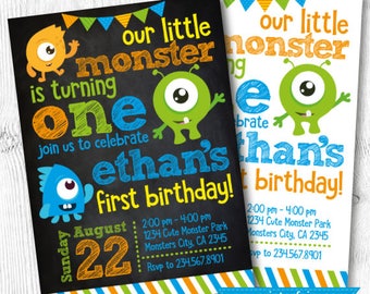 Little Monster Birthday Invitations, Monster Invitations, Monster Birthday Party, Little Monster 1st Birthday, DIGITAL Invitation, 2 options
