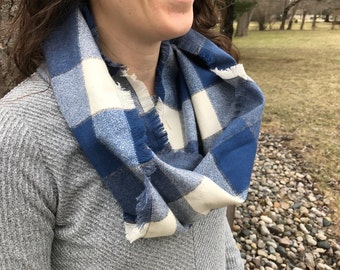 Blue and White Checked Cowl