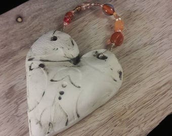 Orange and green heart - wall hanging - one of a kind