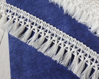 White fringed tassel trim - TWO yards of white trim with fringe, 32mm / 1.25" white fringed trim, retro trim, white tassel trim - 2 yds.