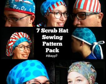 Scrub Hat Sewing Pattern tutorial DIY 7 surgical scrub cap sewing instructions pdf Instant DOWNLOAD ONLY #dpapp7
