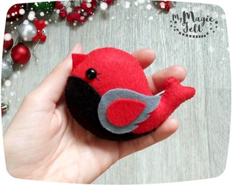 Christmas ornaments Bird felt ornaments for Christmas red Bullfinch ornament for Advent calendar Toys for Christmas Felt bird ornament