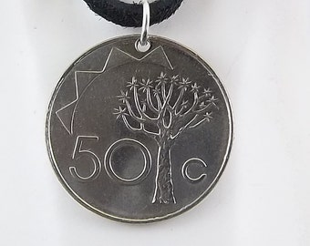 Namibia Coin Necklace, Mens Necklace, Womens Necklace, Coin Pendant, Leather Cord, Birth Year, 1993