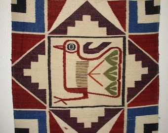 Vintage Tribal Rug Weaving Wall Hanging Peruvian Woven Textile Wall Art
