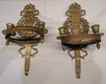 Vintage Pair of French Empire Style Bronze Wall Mounted Sconces