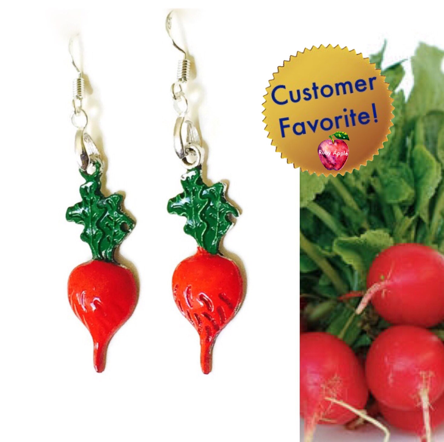Crunchy Radish Earrings Hand Painted with 925 Silver Wires