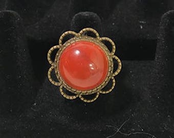 Carnelian Cabochon Adjustable Statement Ring