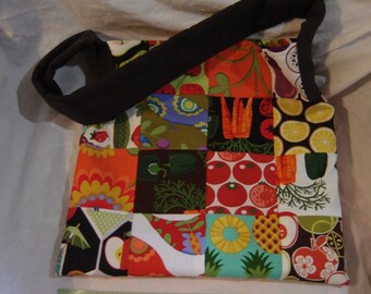 Patchwork tote bag OOAK handmade cotton colorful, lined one pocket, quilt block design crazy quilt bag