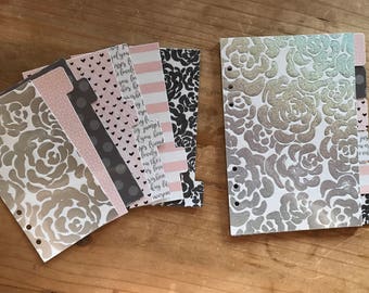 Holographic grey and pink planner dividers. Available in pocket, personal, recollections, day planner, A5, and happy planner sizes.