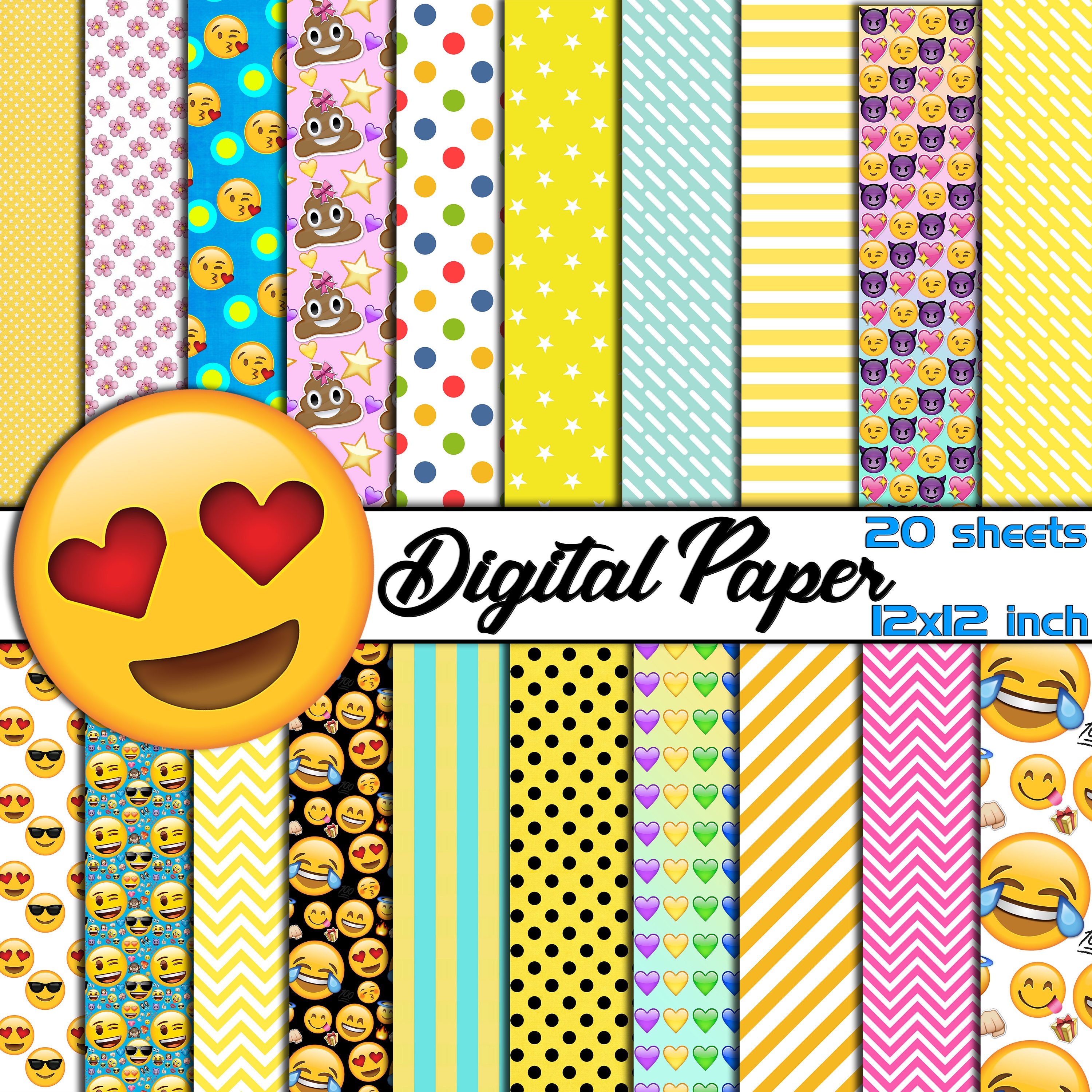 20 Emoji DIGITAL PaperSmiley Face Scrapbooking PaperEmoji