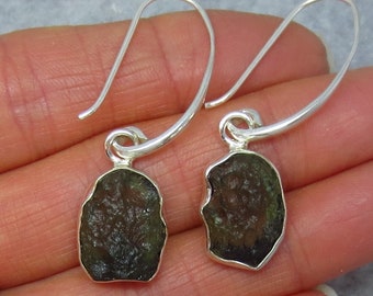 Genuine Czech Moldavite Earrings - Sterling Silver - Long Threader - Bohemian - 152108