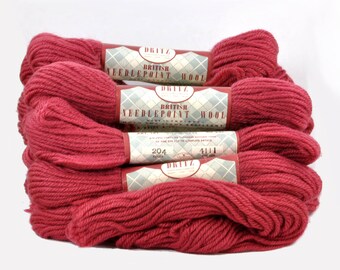Lot of Vintage Wool Embroidery Yarn - Beautiful Raspberry Red - Dritz British Needlepoint Wool - Dye Lot 4111