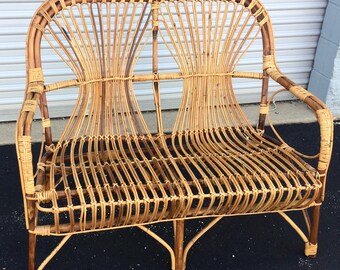 Mid-Century Modern Rattan Bench/Loveseat Franco Albini Style