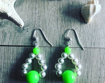 Neon and pearl earrings