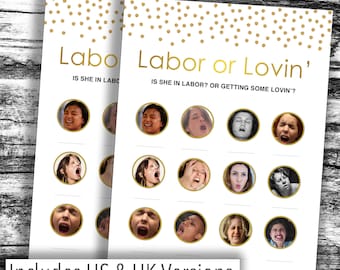 Instant Download* HILARIOUS Baby Shower Game - Gold LABOUR or LOVIN' - Various Packs - Boy, Girl, Unisex