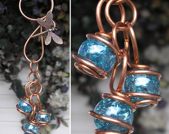 Butterfly Dragonfly Glass & Copper Garden Art Suncatcher Yard/Lawn/Outdoor Decor