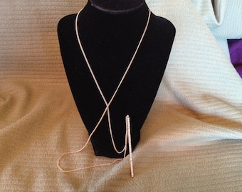 Vintage Goldtone Necklace with Rhinestone Pendant, Length 38''