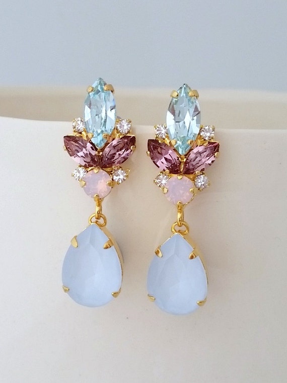 Light Blue Earringsbridal Earringsblue Opal Chandelier