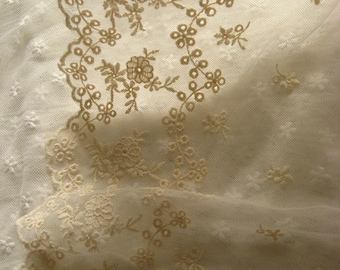 Ivory lace trim, embroidered lace fabric, scalloped trim lace fabric