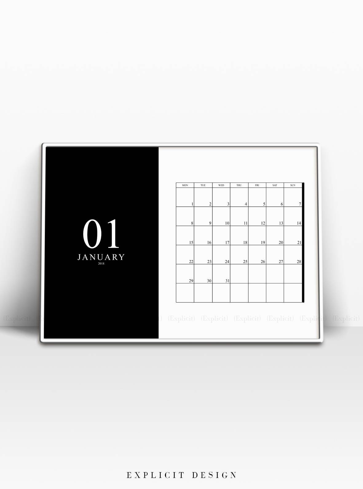 Black And White Printable Monthly Calendar 2018 Minimalist 12