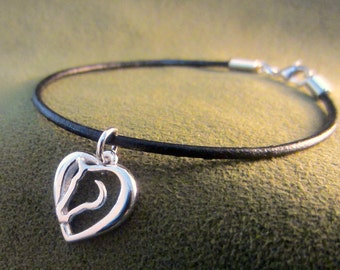 Hearts and Horses Charm on Leather Bracelet
