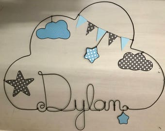 Name in wire-customizable cloud and stars-decoration child by Chacha stars