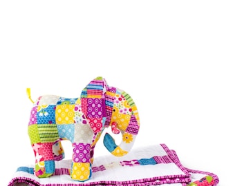 Patchwork Elephant and Baby Quilt - PDF Sewing Pattern with Step-By-Step Photos and Instructions