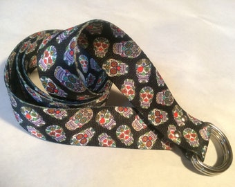 Sugar skulls "D" ring designer waist belt.
