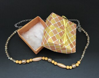 Yellow and orange beaded/ chain necklace