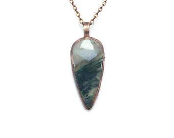 Moss Agate Necklace Jewelry | Raw Electroformed Copper | Pendant | Natural Crystal