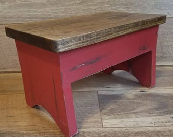 Step Stool, Barn Red Foot Stool, Farm Stool, Riser,Country Vintage Milking Stool, Foot Rest,Weathered Shabby Stool
