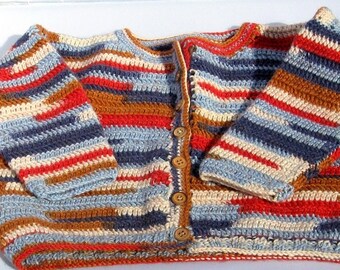 All American - 75 percent Superwash merino wool / 25 percent nylon 6-9 month hand crocheted baby jacket