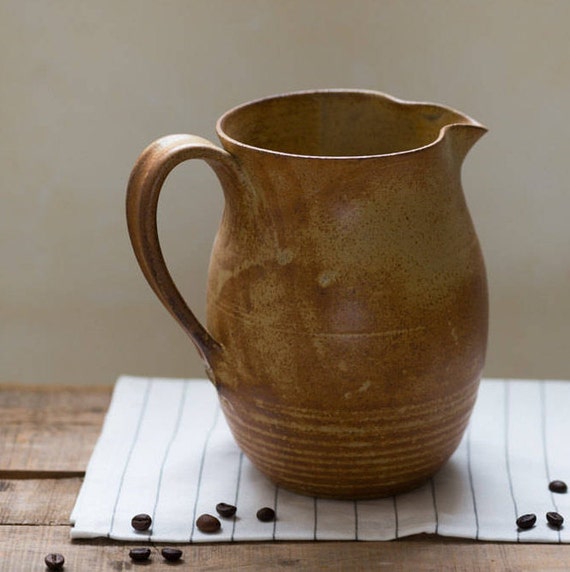 Ceramic pitcher Big rustic jug Water and milk pitcher Brown