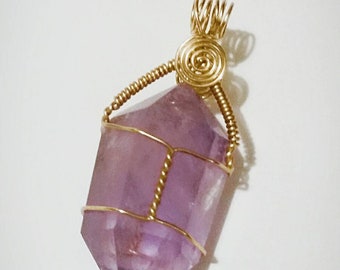 Double Terminated Amethyst Wrapped Crystal Pendant